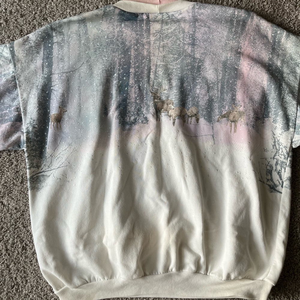 Vintage National Wildlife Federation Women's Pink Deer Print Crewneck Sweater - Picture 6 of 6